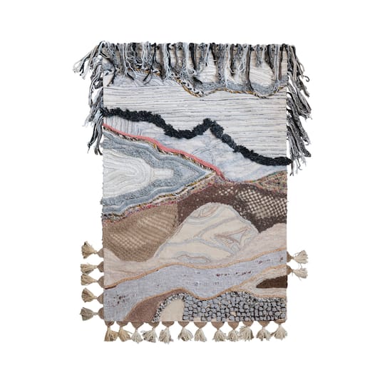 Hello Honey® Multicolor Varying Pile Embroidered Cotton Blend Wall Hanging with Wooden Hanger